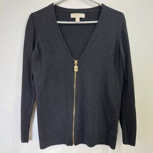 Michael Kors Black V-neck Zip-up Cotton Blend Cardigan sweater Women's S